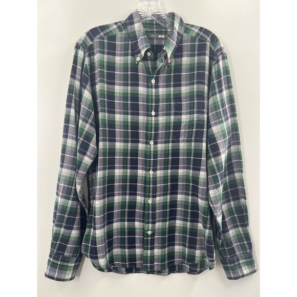VINCE Men’s Long Sleeve Button Up Cotton Plaid Shirt Purple Green White Medium - Picture 1 of 6